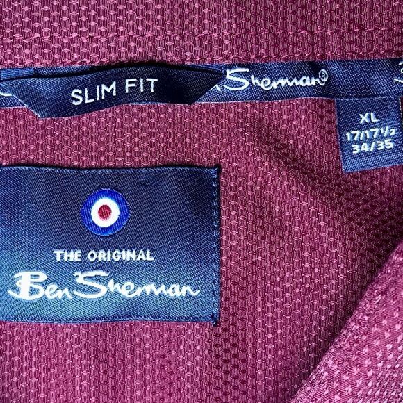 Ben Sherman Slim Fit Textured Dress Shirt in Burgundy Men’s XL-17/17 1/2-34/35 - Picture 6 of 8